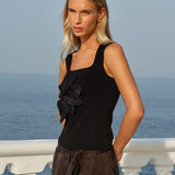 Ingrid Applique Tank in Black | Fate + Becker - view 2