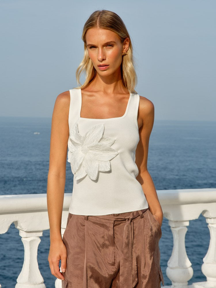 Ingrid Applique Tank in White | Fate + Becker