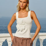 Ingrid Applique Tank in White | Fate + Becker - view 2