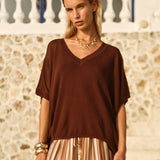 Irises V-Neck Top in Chocolate | Fate + Becker