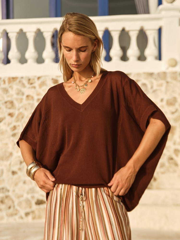 Irises V-Neck Top in Chocolate | Fate + Becker - view 2