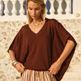 Irises V-Neck Top in Chocolate | Fate + Becker - view 2