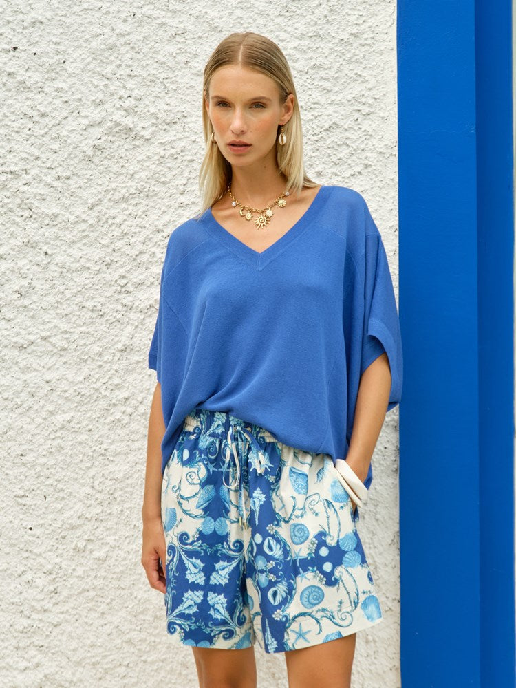 Irises V-Neck Top in Cobalt | Fate + Becker