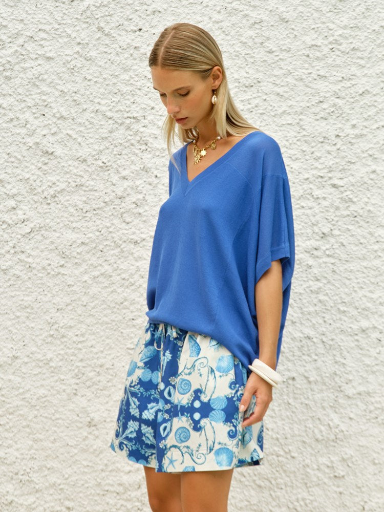 Irises V-Neck Top in Cobalt | Fate + Becker - view 2