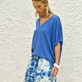 Irises V-Neck Top in Cobalt | Fate + Becker - view 2