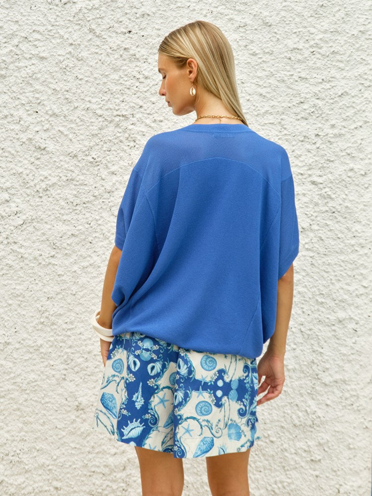 Irises V-Neck Top in Cobalt | Fate + Becker - view 3