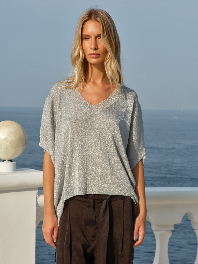 Irises V-Neck Top in Silver | Fate + Becker