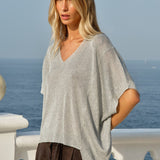 Irises V-Neck Top in Silver | Fate + Becker - view 2