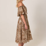 Tallulah Off-Shoulder Dress - Brown Petal Print