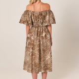 Tallulah Off-Shoulder Dress - Brown Petal Print