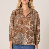 Tallulah Split Neck Blouse - Brown Petal Print