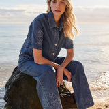 Sloane Embroidered Denim Shirt - Mid Blue