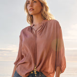 Shae Split Neck Blouse - Terracotta