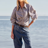 Aspen Asymmetrical Opening Shirt - Navy Stripe