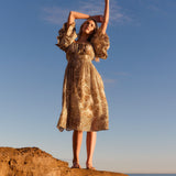 Tallulah Off-Shoulder Dress - Brown Petal Print