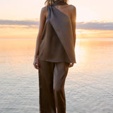 Dahlia Satin One Shoulder Top - Bronze