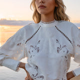 Aven Embroidered Blouse - White