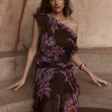 Margo One Shoulder Dress - Dark Flower Print