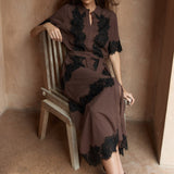 Cyra Linen Lace Dress - Chocolate