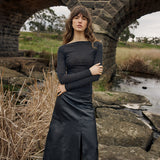 Brae Leather Midi Skirt