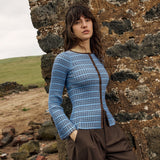 Nesta Check Knit Top - Blue/Chocolate