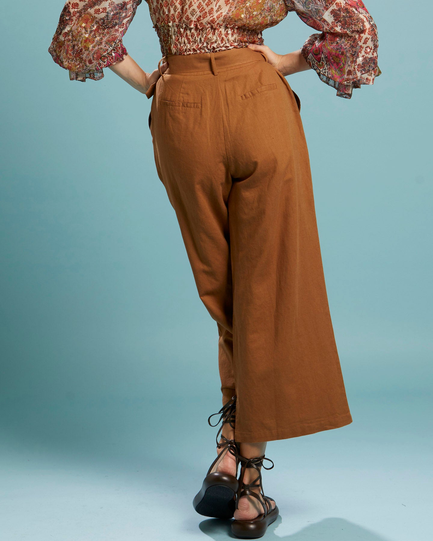 High waisted belted clearance wide leg pant