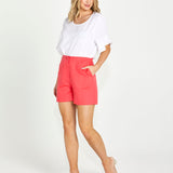 Sunset Sound High-Waisted Linen Shorts - Fuschia Pink