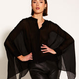 Something Beautiful Oversized Flowy Kimono Blouse - Black