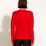 Beverly Shoulder Pad Blazer Style Knit Cardigan - Red
