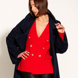 Beverly Shoulder Pad Blazer Style Knit Cardigan - Red