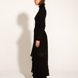 Something Beautiful Side Split Sheer Lined Midi Skirt - Black