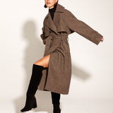 You Read My Mind Houndstooth Storm Flap Oversized Wool-Blend Trench Coat - Houndstooth