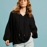 Unholy Embroidered Sleeve Top - Black