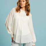 Another Love Shirred Neck Top - White