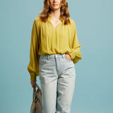 Another Love Shirred Neck Top - Chartreuse