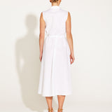 A Walk In The Park Linen Sleeveless Faux Wrap Midi Dress - White