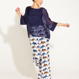 Sunlight And Shadow Batwing Relaxed Silk Top - Navy