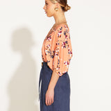 Peach Sky V-Neck Batwing Shell Top - Peach Pink Floral