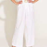 A Walk In The Park High Waisted Belted Wide Linen Leg Pant - White