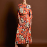Jolene Pleated Maxi Dress - Tangerine Floral