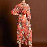 Jolene Pleated Maxi Dress - Tangerine Floral